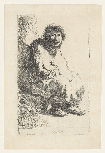 Bettler, der auf einer Bank sitzt, 1630 von Rembrandt van Rijn