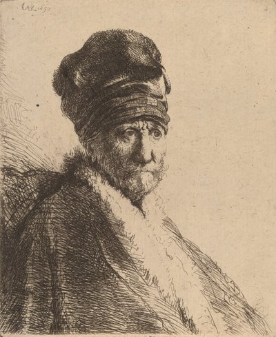 Büste eines Mannes mit hohem Hut, Dreiviertel rechts (Vater des Künstlers) von Rembrandt van Rijn