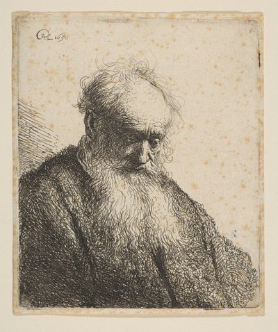 Büste eines alten Mannes mit fließendem Bart: der Kopf geneigt, Dreiviertelansicht nach rechts, 1630 von Rembrandt van Rijn
