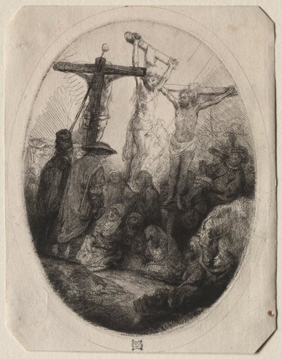 Christus gekreuzigt zwischen zwei Dieben: Ein ovaler Teller, um 1641 von Rembrandt van Rijn