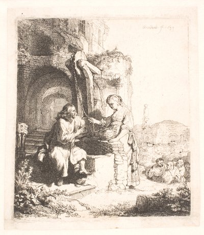 Christus und die Frau von Samaria: unter Ruinen von Rembrandt van Rijn