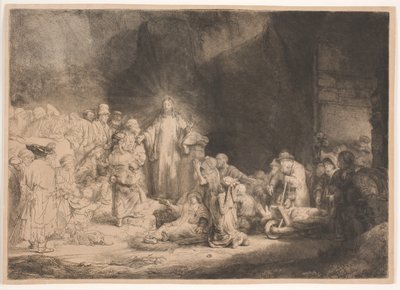 Christus mit den Kranken um ihn, empfängt kleine Kinder (der "Hundert-Gulden-Druck") von Rembrandt van Rijn