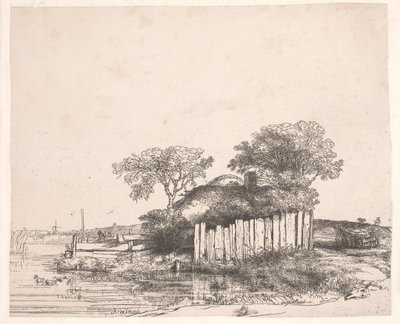 Hütte mit weißem Zaun von Rembrandt van Rijn