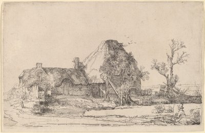 Häuser und Bauerngebäude mit einem zeichnenden Mann von Rembrandt van Rijn