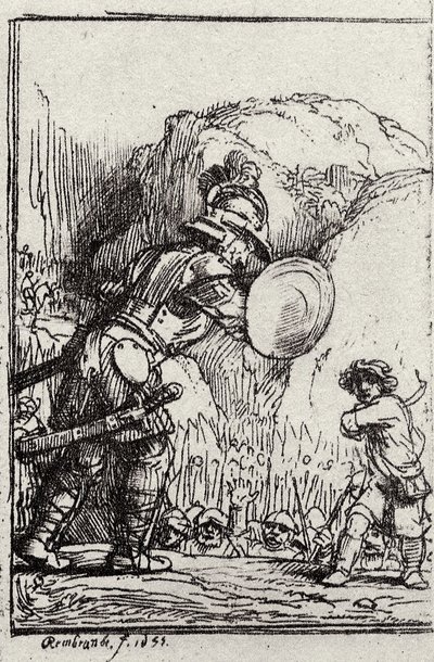 David und Goliath. Illustration für Piedra gloriosa von Menasseh ben Israel von Rembrandt van Rijn