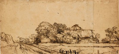 Bauerngebäude neben einer Straße von Rembrandt van Rijn