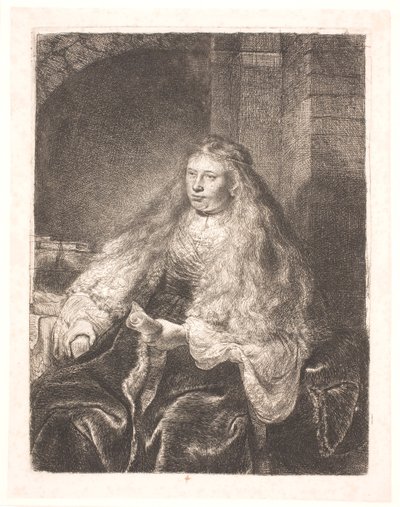 Mädchen mit Haaren, die auf ihre Schultern fallen (die "große jüdische Braut") von Rembrandt van Rijn