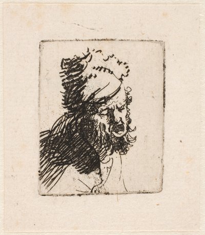 Kopf eines Mannes in einer Pelzmütze, der schreit von Rembrandt van Rijn