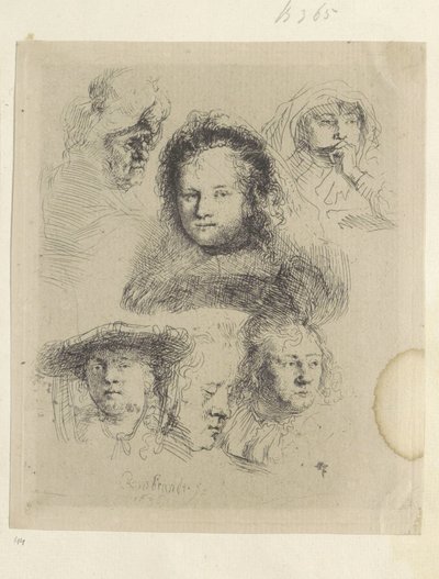 Kopfstudien von Saskia und anderen von Rembrandt van Rijn