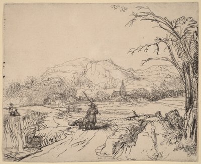 Landschaft mit Jäger und Hund von Rembrandt van Rijn