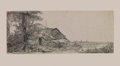 Landschaft mit einem Cottage und einem großen Baum von Rembrandt van Rijn