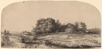 Landschaft mit einer Heuscheune und einer Schafherde von Rembrandt van Rijn