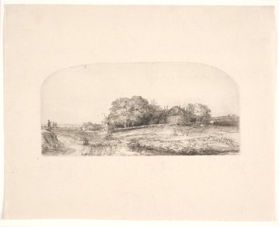 Landschaft mit Heuschober und Schafherde von Rembrandt van Rijn