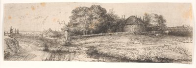 Landschaft mit Heuschober und Schafherde von Rembrandt van Rijn