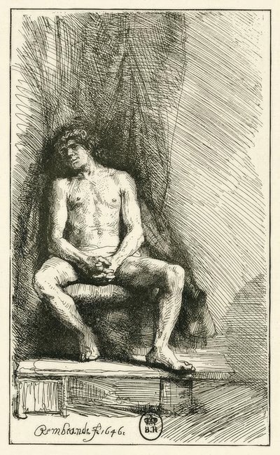 Männlicher Akt, sitzend von Rembrandt van Rijn