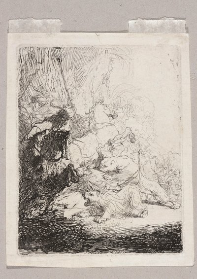 Die kleine Löwenjagd (mit zwei Löwen) von Rembrandt van Rijn