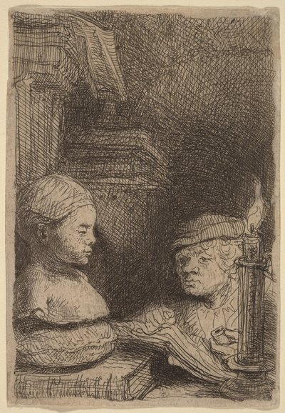 Mann zeichnet von einer Gipsfigur von Rembrandt van Rijn