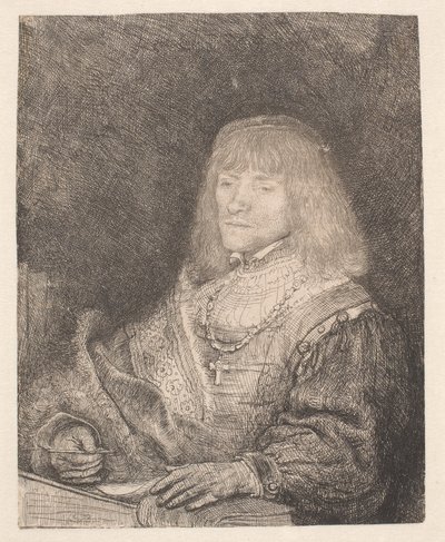 Mann am Schreibtisch, mit Kreuz und Kette von Rembrandt van Rijn
