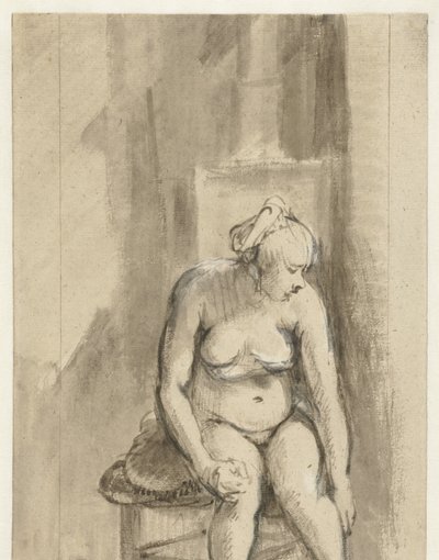 Sitzende nackte Frau am Ofen von Rembrandt van Rijn