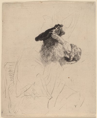 Alter Mann, der seine Augen mit der Hand beschattet von Rembrandt van Rijn
