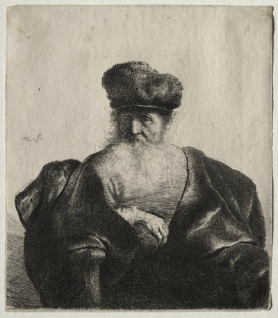 Alter Mann mit Bart, Pelzmütze und Samtumhang, ca. 1632 von Rembrandt van Rijn