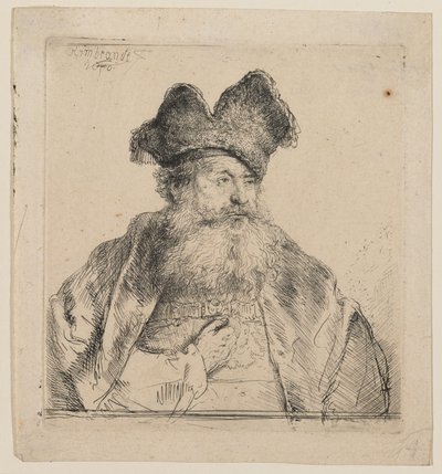 Alter Mann mit geteilter Pelzmütze von Rembrandt van Rijn