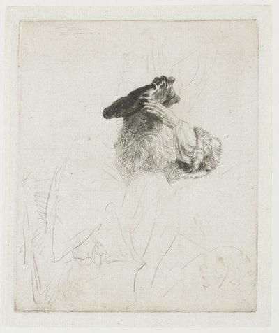 Alter Mann, der seine Augen mit der Hand beschattet von Rembrandt van Rijn
