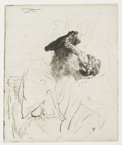 Alter Mann, der seine Augen mit der Hand beschattet von Rembrandt van Rijn