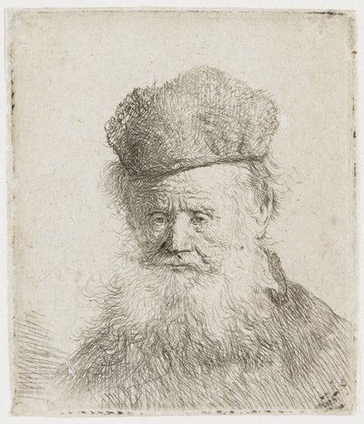Alter Mann mit Pelzmütze und langem Bart von Rembrandt van Rijn