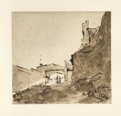 Stadtrand mit Mauern und einer Tür, ca. 1627-28 von Rembrandt van Rijn