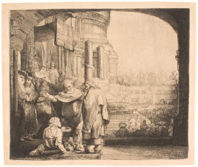 Petrus und Johannes heilen den Lahmen am Tempeltor von Rembrandt van Rijn
