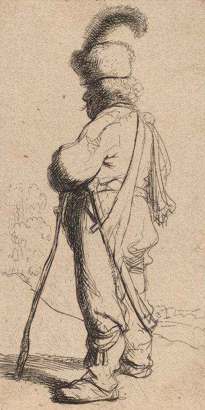 Pole, der sich auf einen Stock stützt von Rembrandt van Rijn