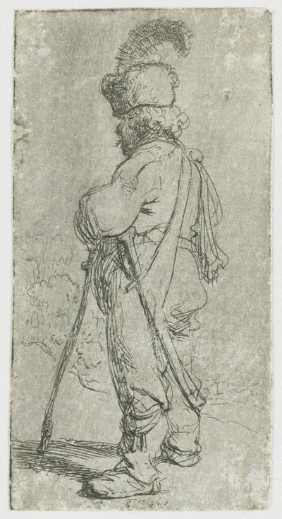 Pole, der sich auf einen Stock stützt von Rembrandt van Rijn