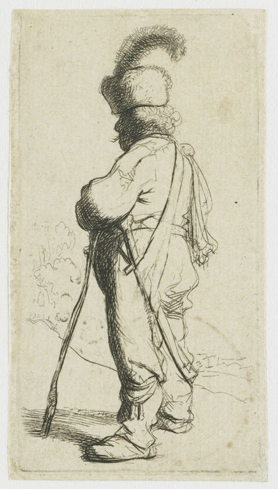 Pole, der sich auf einen Stock stützt von Rembrandt van Rijn
