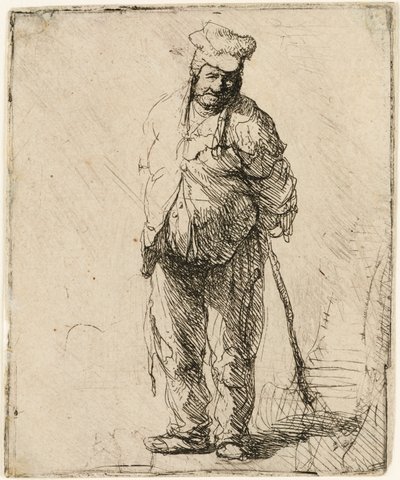 Zerlumpter Bauer mit einem Stock in den Händen von Rembrandt van Rijn