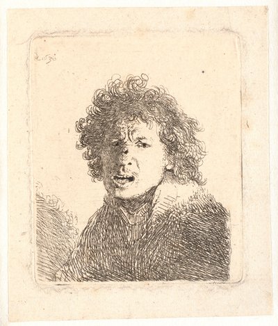 Rembrandt ohne Kopfbedeckung und mit offenem Mund, als ob er schreit: Büste von Rembrandt van Rijn