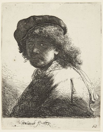Rembrandt mit Mütze und Schal von Rembrandt van Rijn
