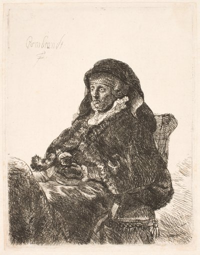 Rembrandts Mutter in Witwenkleid und schwarzen Handschuhen von Rembrandt van Rijn