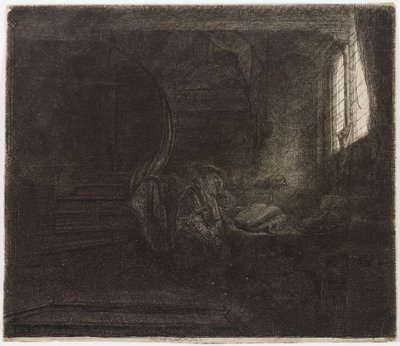 Heiliger Hieronymus in einer dunklen Kammer von Rembrandt van Rijn