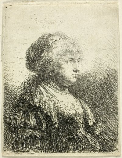 Saskia mit Perlen im Haar von Rembrandt van Rijn