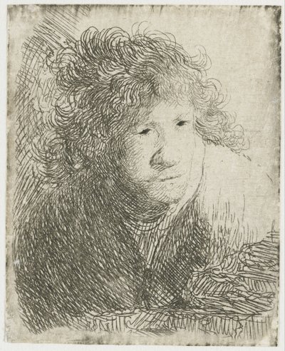 Selbstporträt, nach vorne gelehnt, lauschend, 1628 von Rembrandt van Rijn
