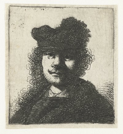 Selbstporträt mit Mütze und dunklem Umhang: Büste von Rembrandt van Rijn