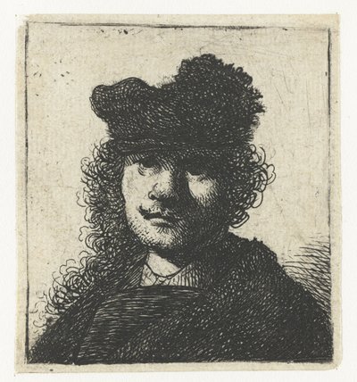 Selbstporträt mit Mütze und dunklem Umhang: Büste von Rembrandt van Rijn