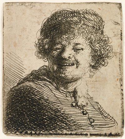 Selbstporträt mit Mütze: lachend von Rembrandt van Rijn