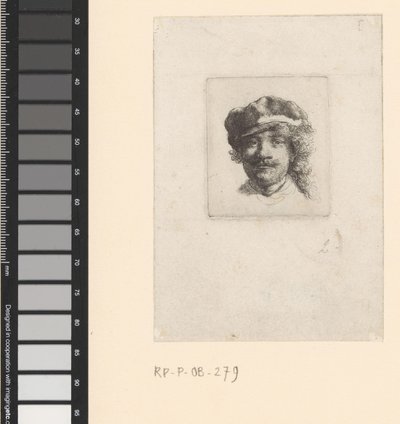 Selbstporträt mit weicher Mütze: Vollgesicht, nur Kopf von Rembrandt van Rijn