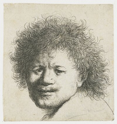 Selbstporträt mit langem buschigem Haar: nur Kopf von Rembrandt van Rijn