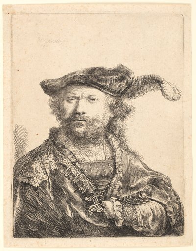 Selbstporträt in einer Samtkappe mit Feder von Rembrandt van Rijn