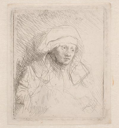Kranke Frau mit großem weißen Kopfschmuck (Saskia) von Rembrandt van Rijn