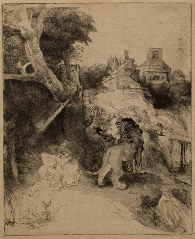St. Hieronymus liest in einer italienischen Landschaft von Rembrandt van Rijn