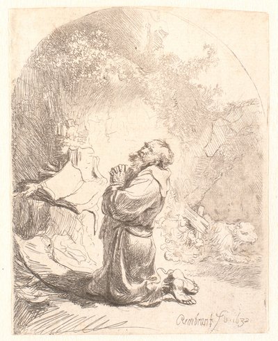 St. Hieronymus betend: gewölbter Druck von Rembrandt van Rijn